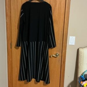 Moyuru Black Long Sleeve Midi Dress with Vertical Stripe Detail